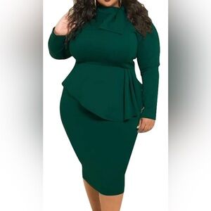 Plus Size Emerald Green Peplum Midi Dress